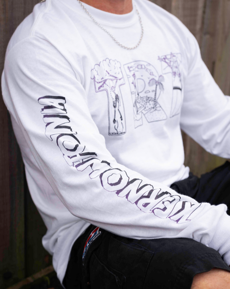 Kernowfornia Long Sleeve T-Shirt - White - TR7 SKATEBOARDING | LOCAL SKATE SHOP & INDOOR SKATEPARK IN NEWQUAY